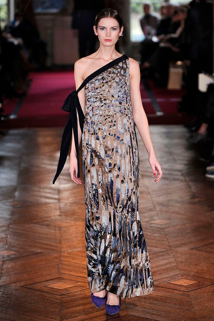 multi-colored silk sleeveless gown