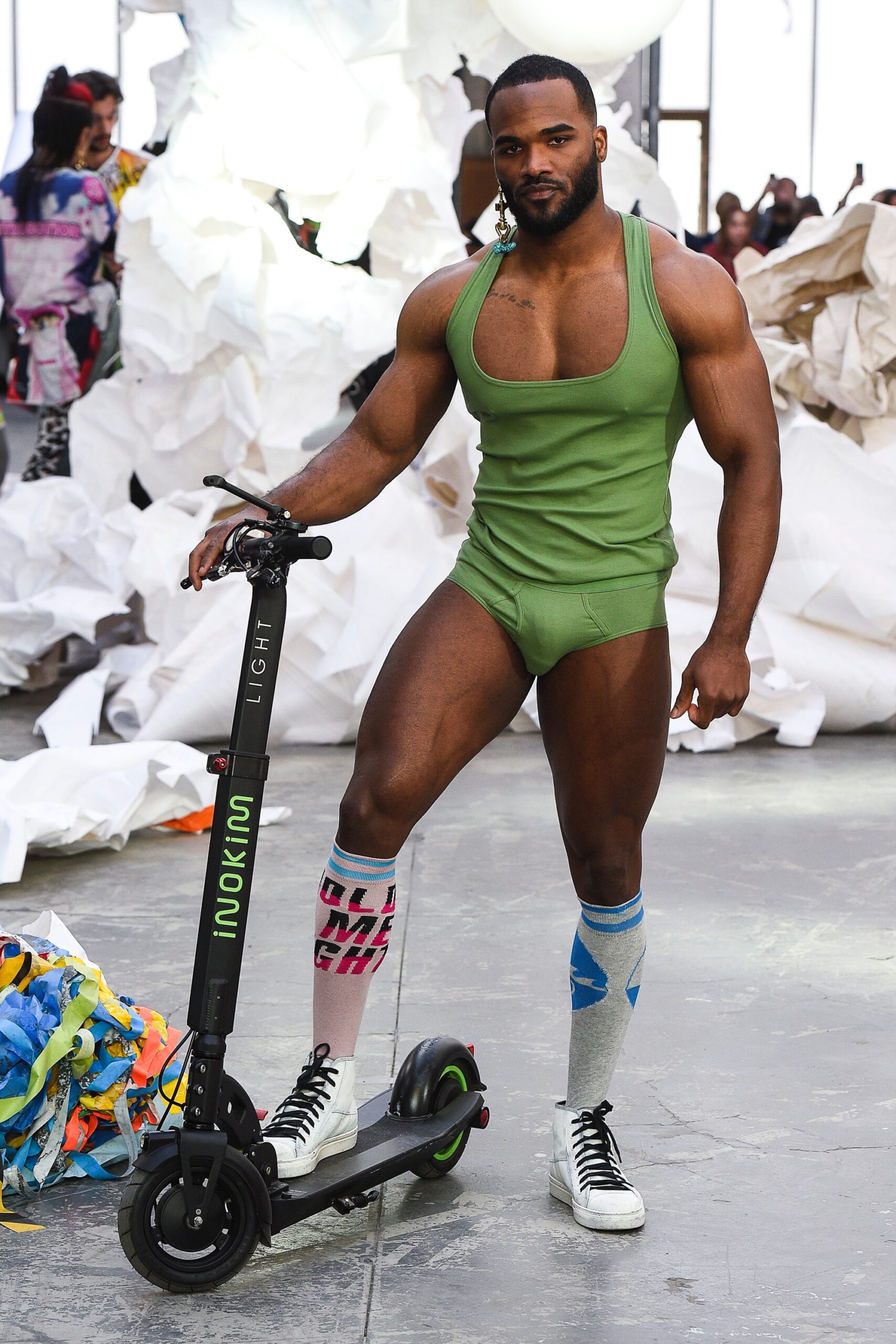 green fitted bodysuit with socks