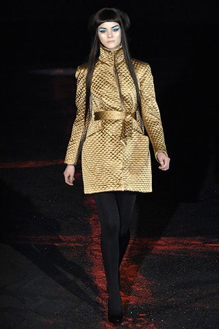 gold quilted belted coat