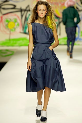 blue cotton tiered dress with pockets