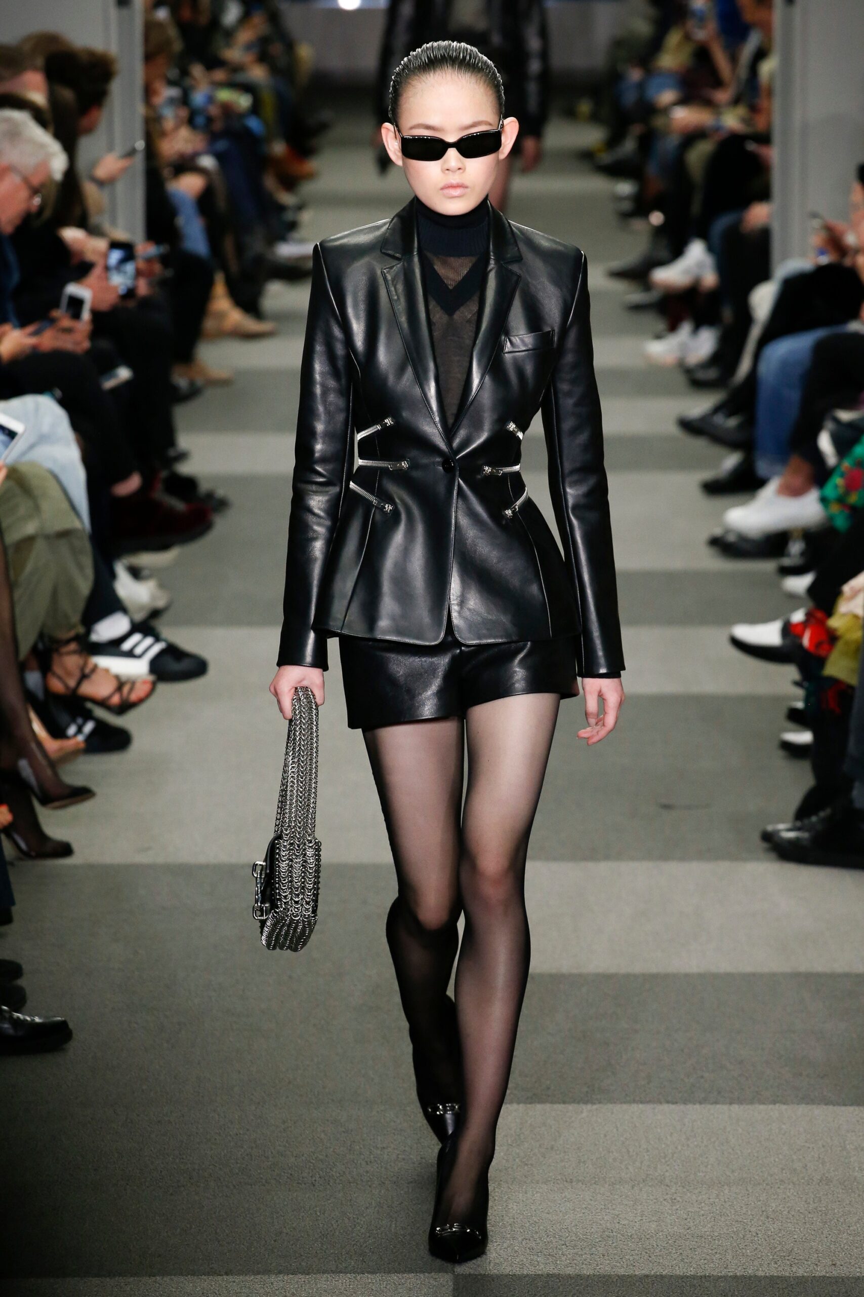 black leather fitted blazer and shorts