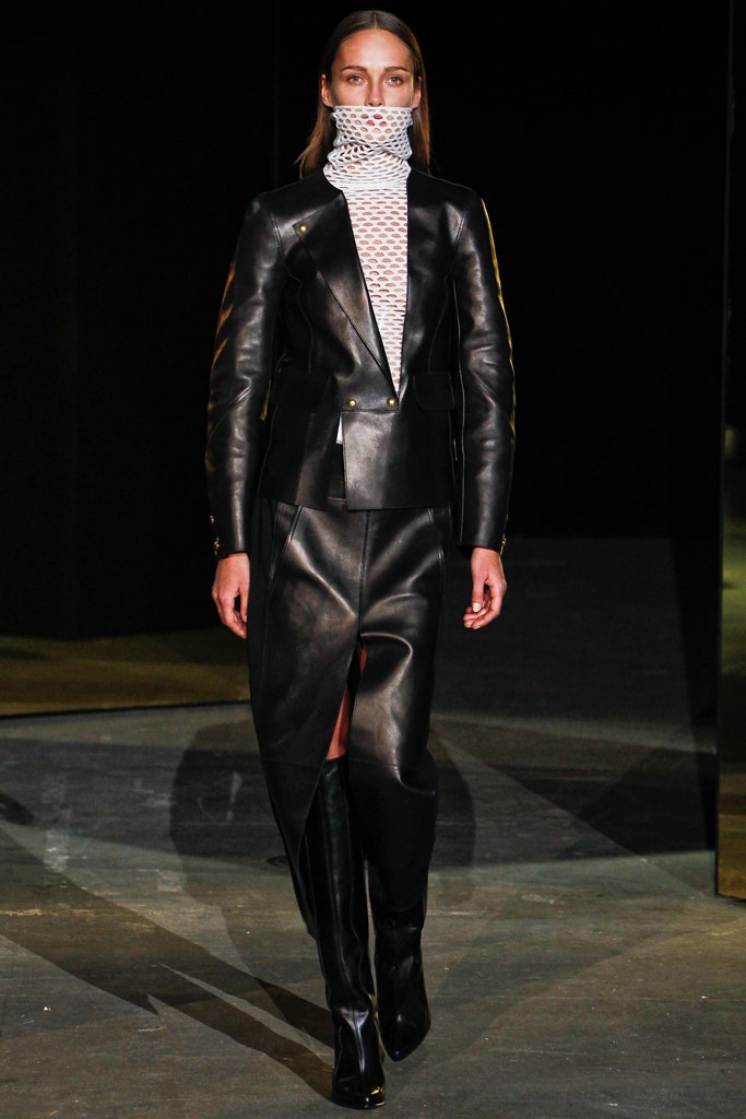 black leather blazer and skirt