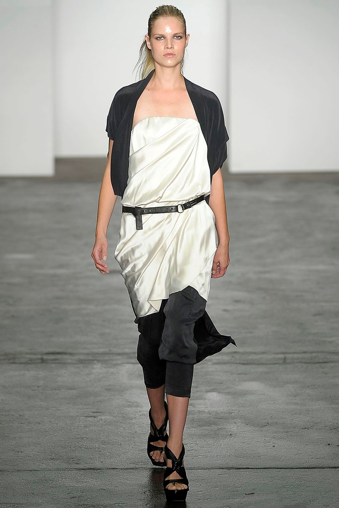 black and white draped dress