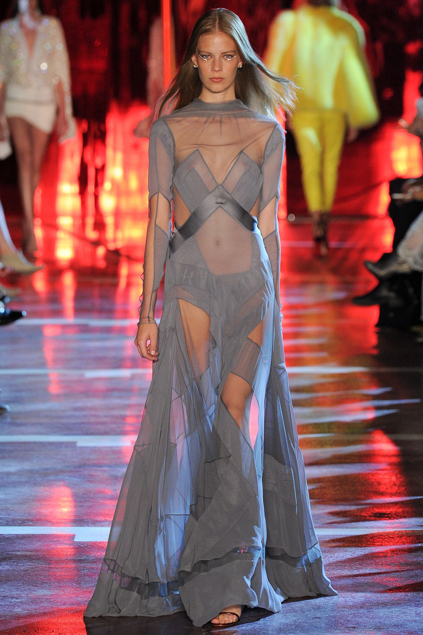 gray chiffon fitted gown