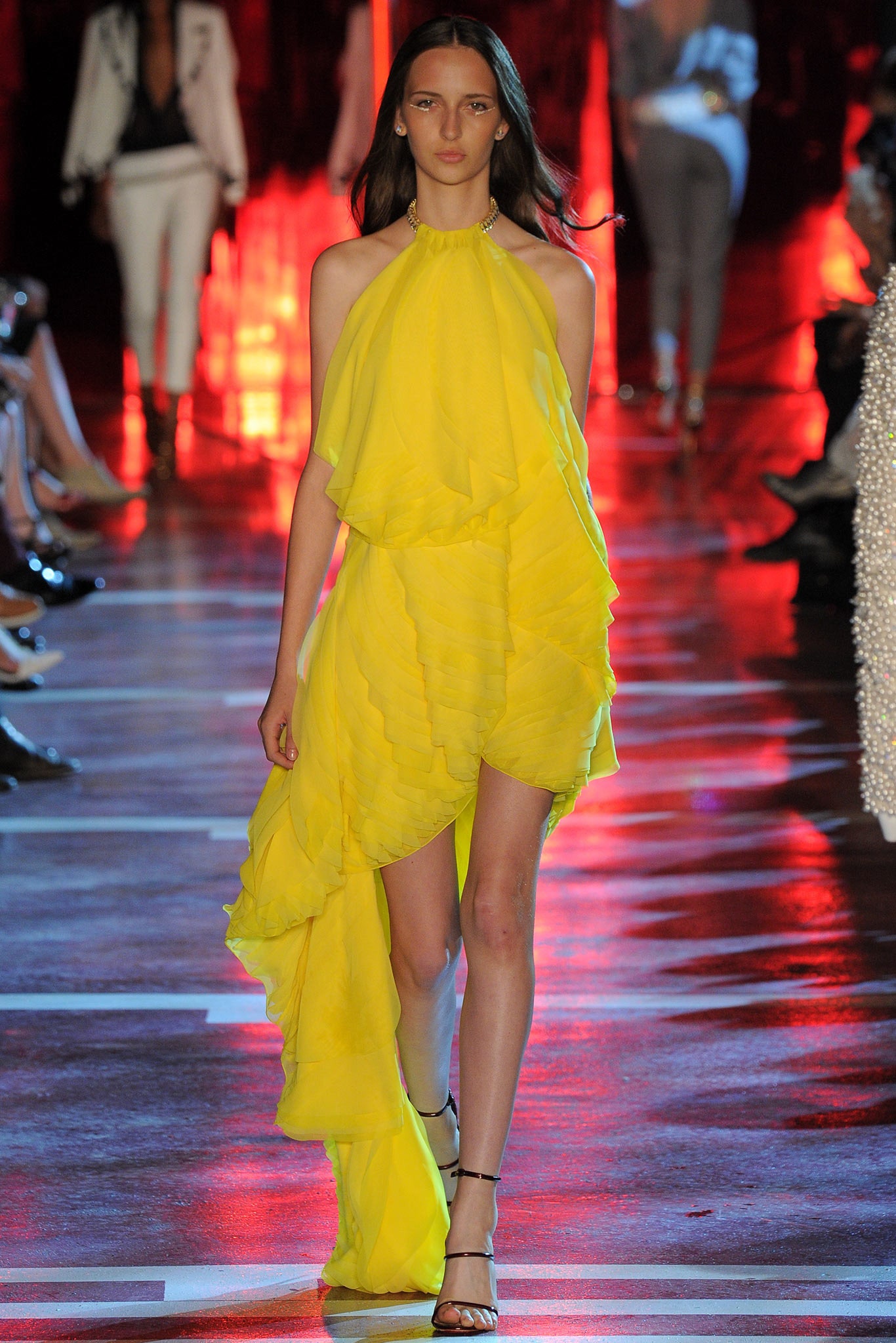 yellow draped mini dress