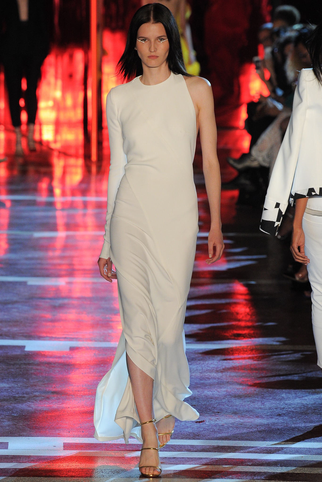white silk fitted gown