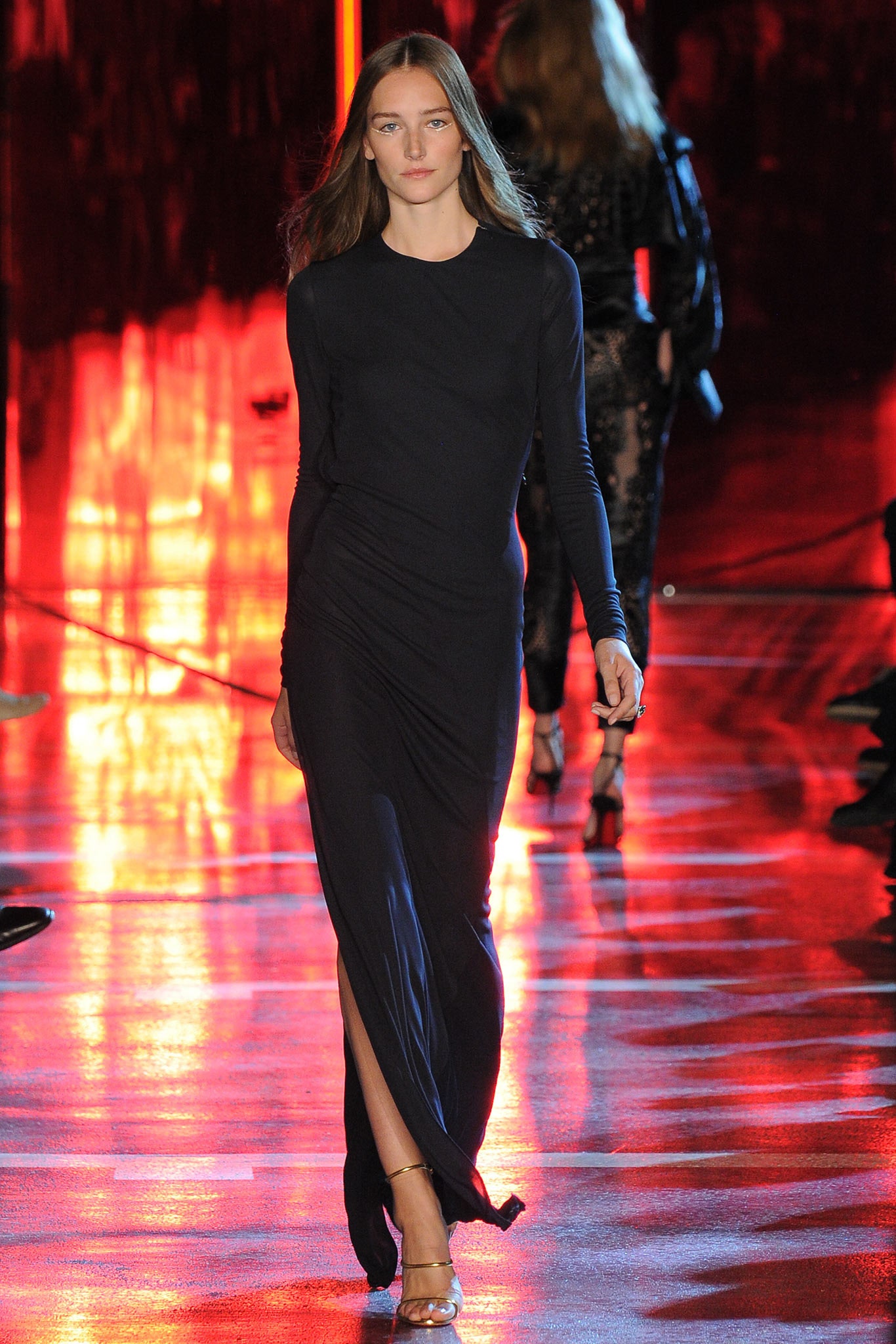 fitted black silk maxi dress