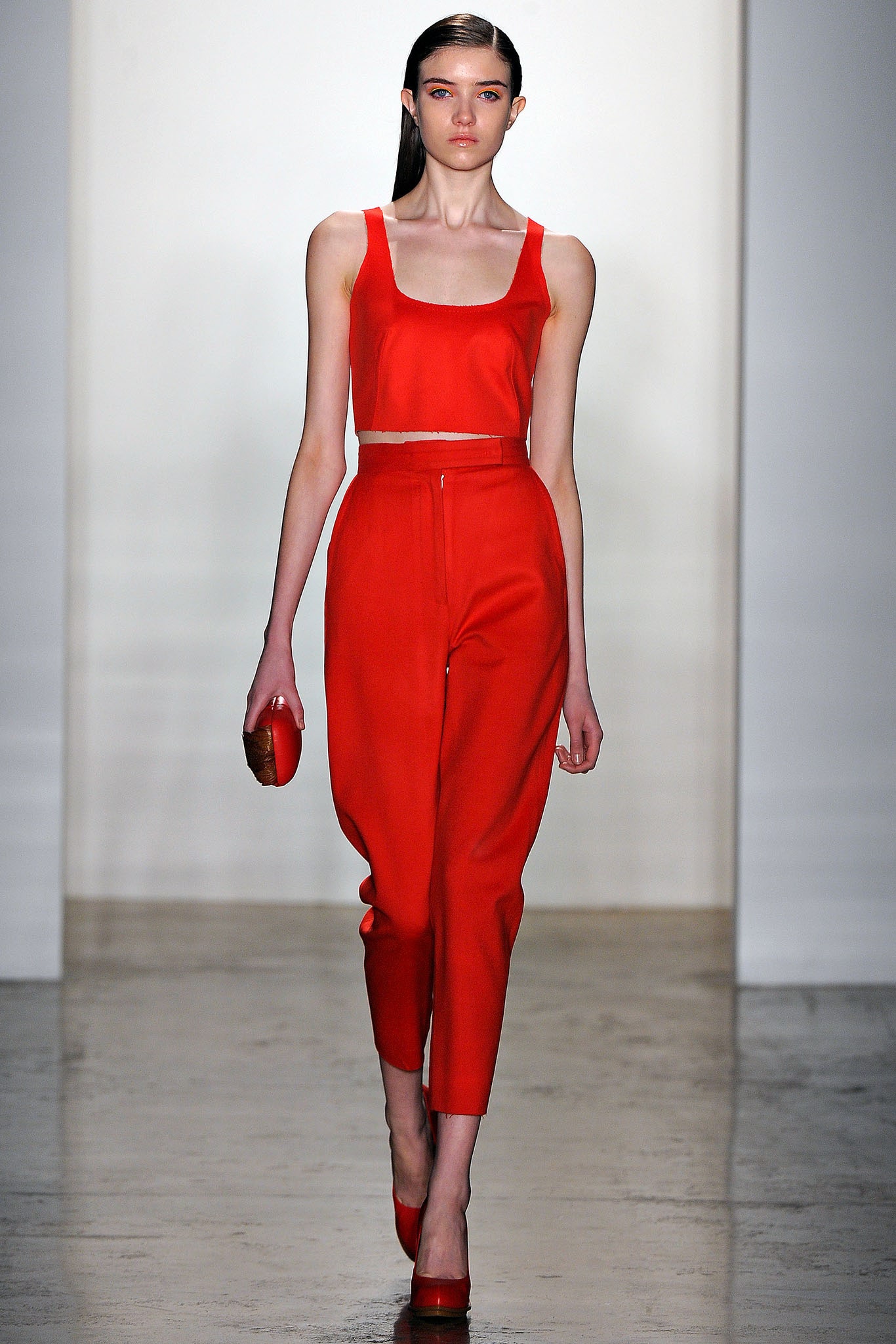 red fitted top and pants