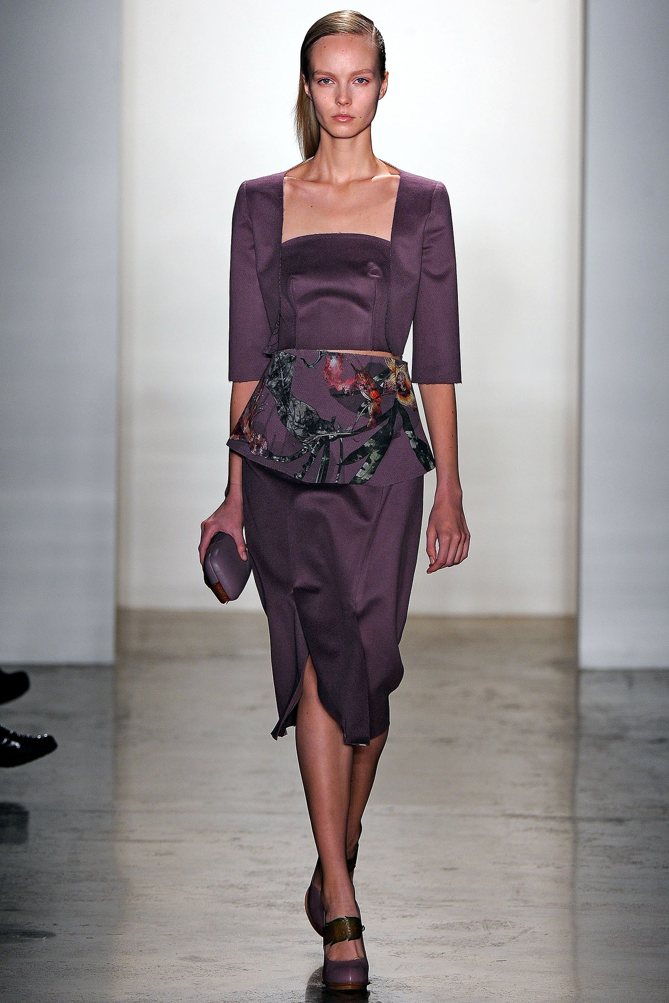 fitted purple silk midi dress