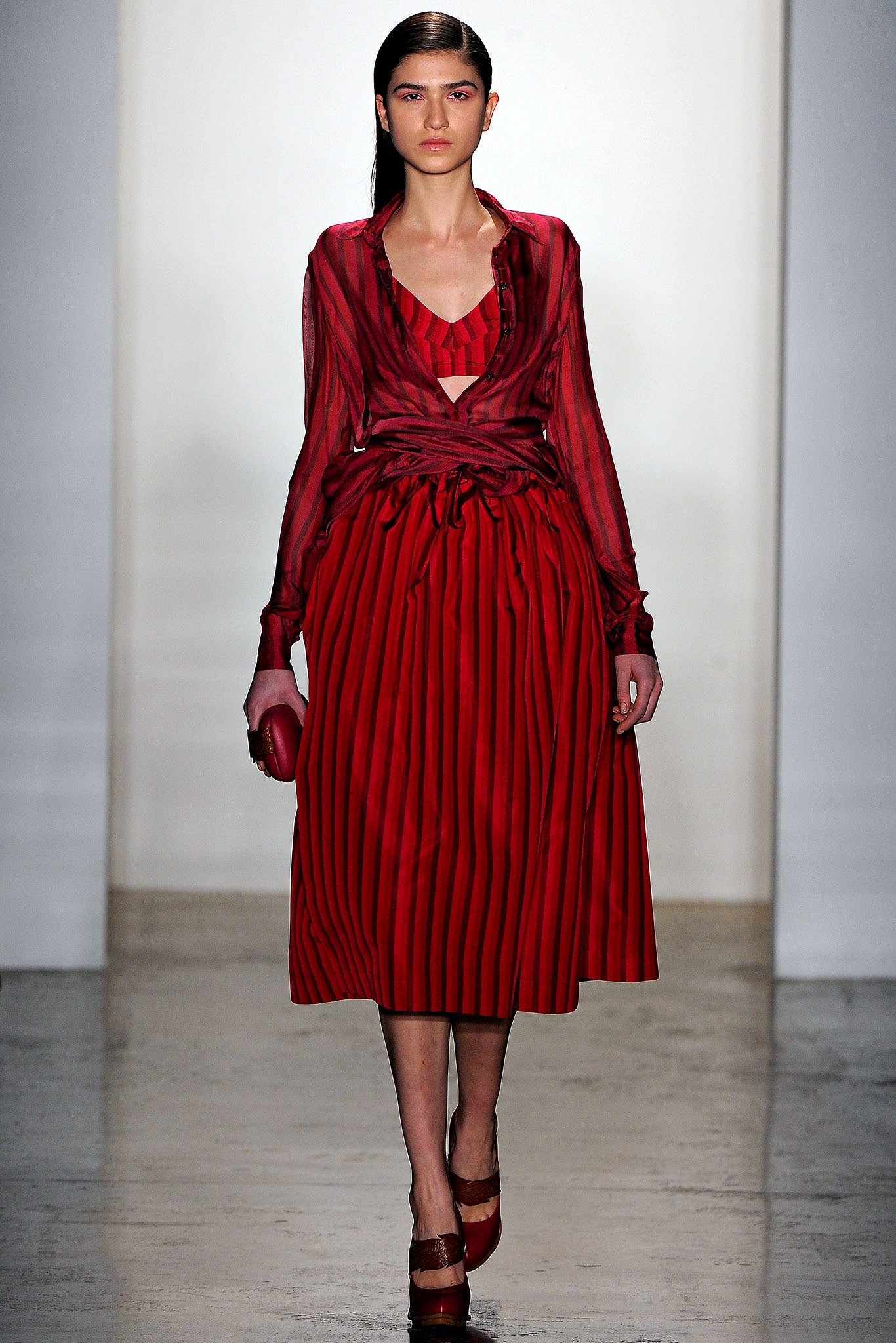 red silk pleated midi dress