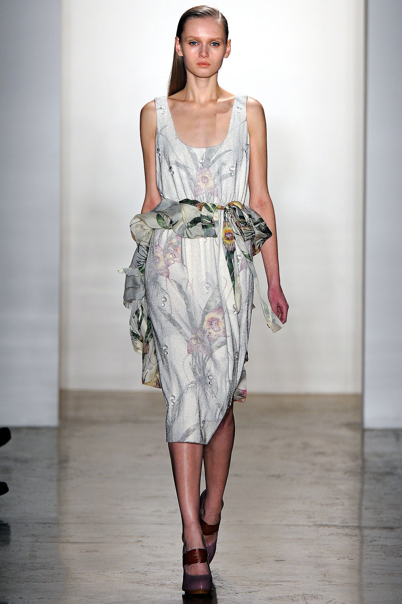 white multi-colored silk dress