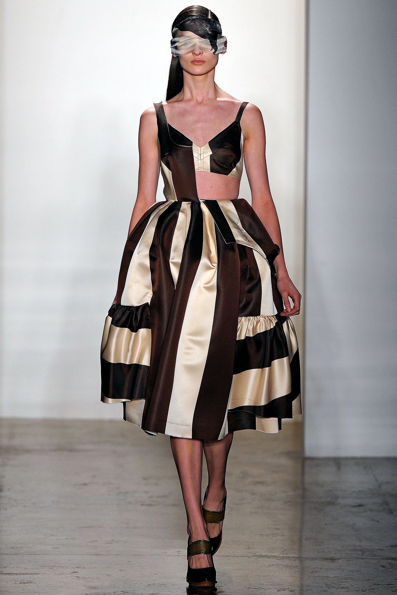 brown and beige striped midi dress