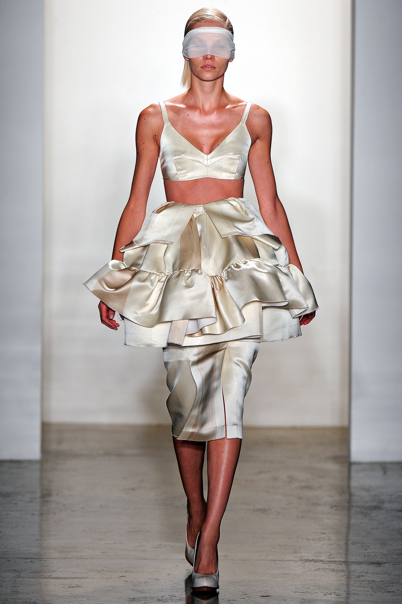 ivory silk ruffled top and skirt