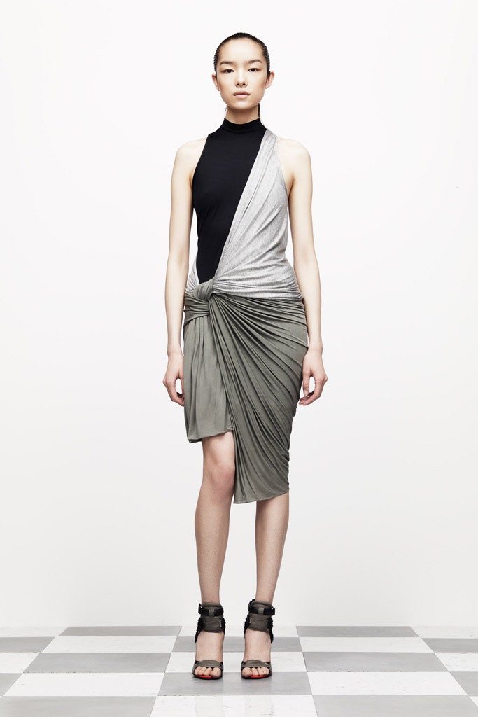 black and gray pleated dress