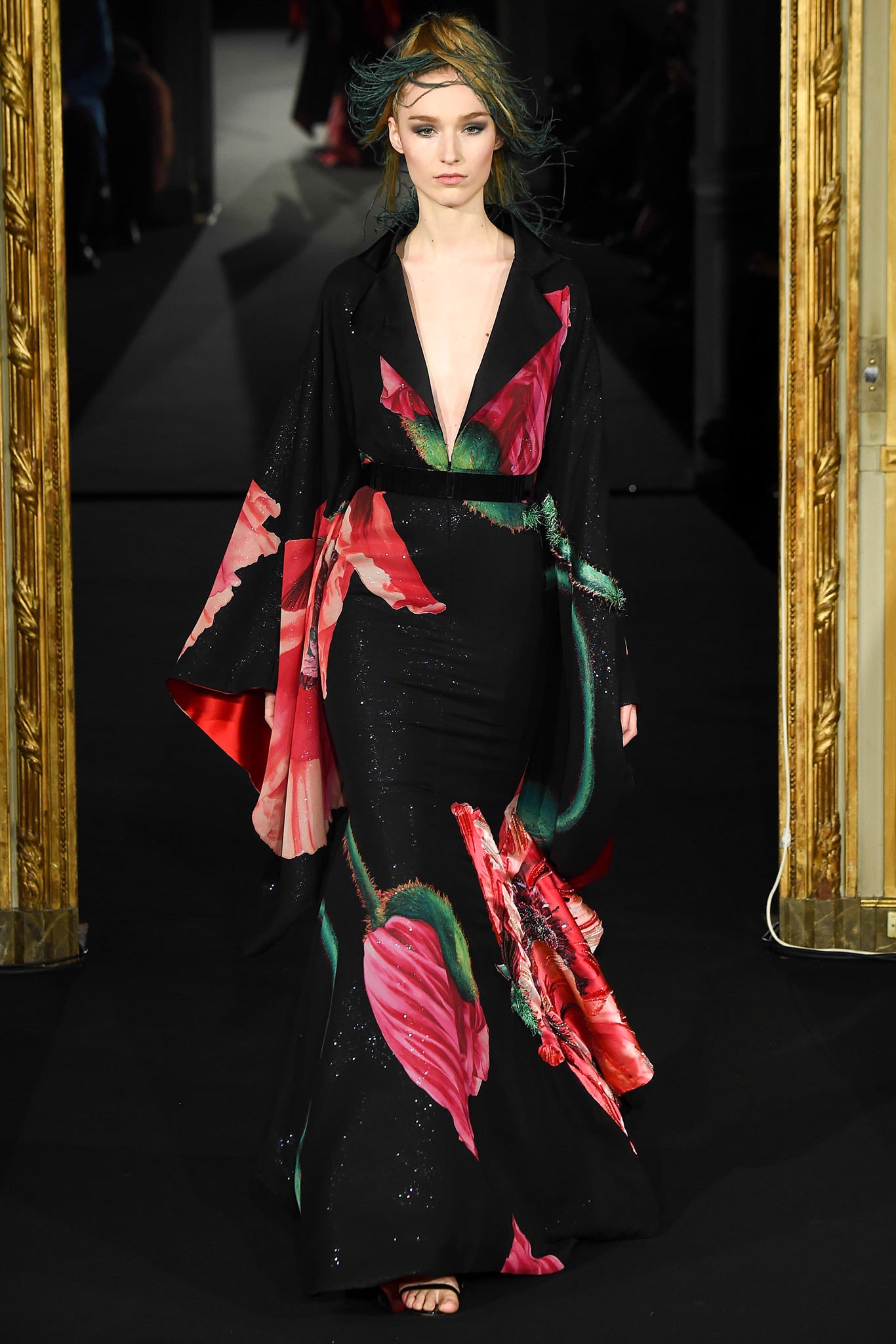 black silk floral gown