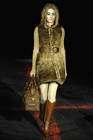 brown fur vest with belted top