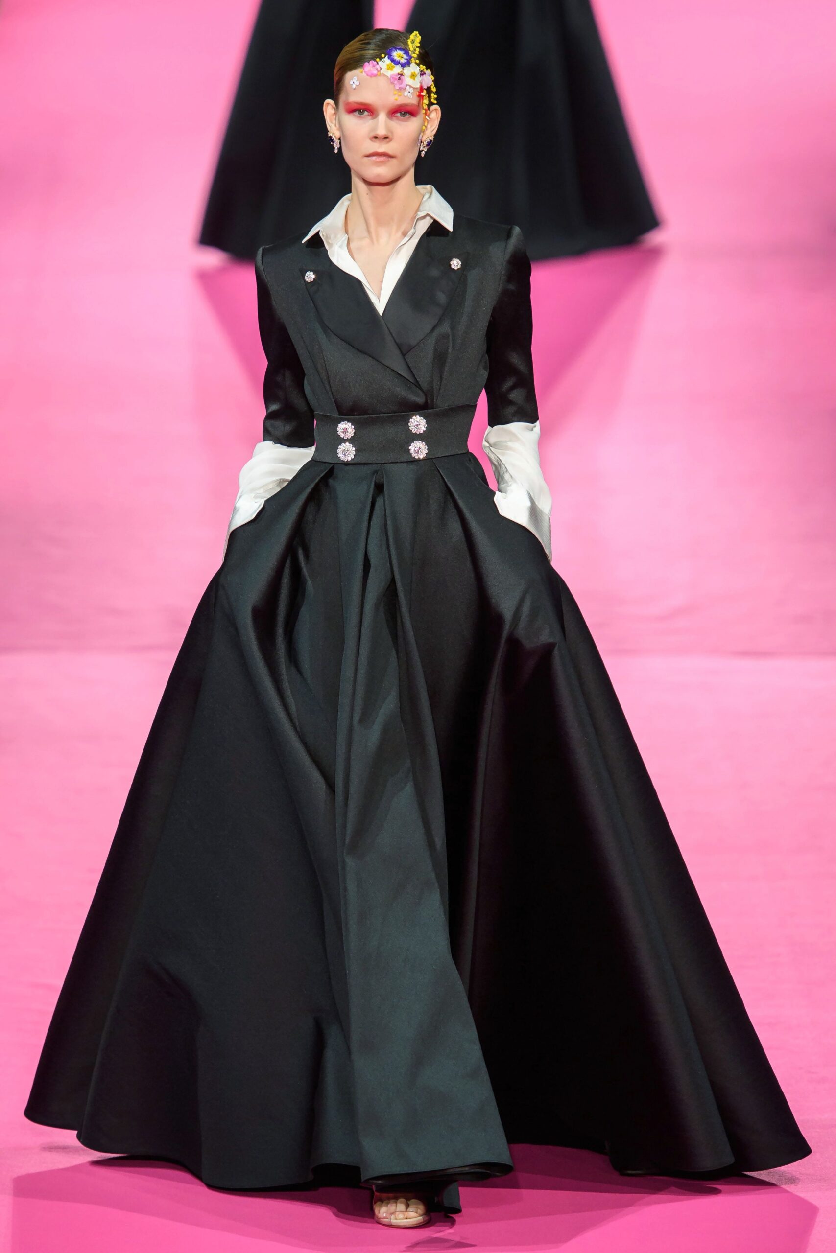 black silk belted gown