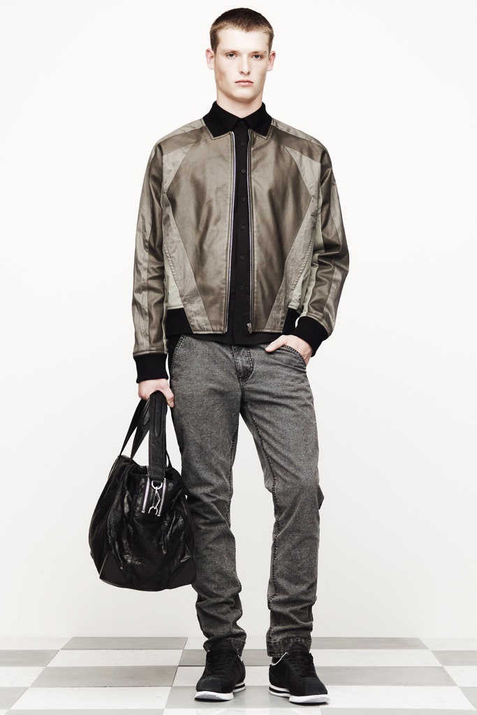 gray silk long-sleeve collared fitted zippered jacket