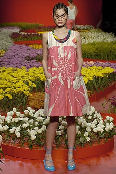 pink and beige printed dress