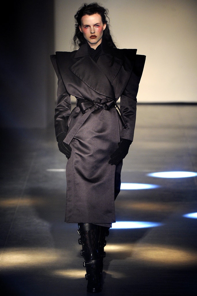 black silk long-sleeve collared fitted structured belted dress