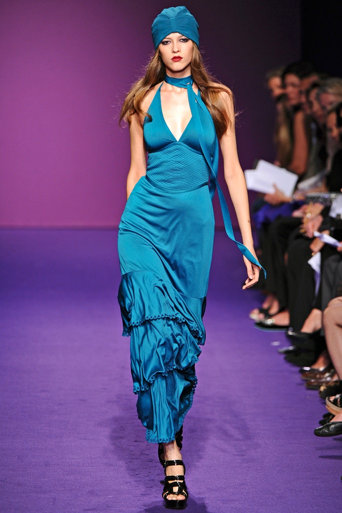 blue silk halter dress
