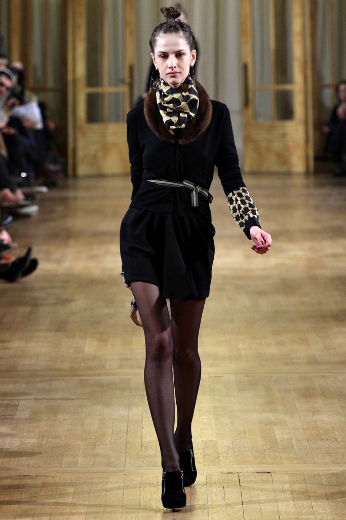 black fitted mini dress with scarf