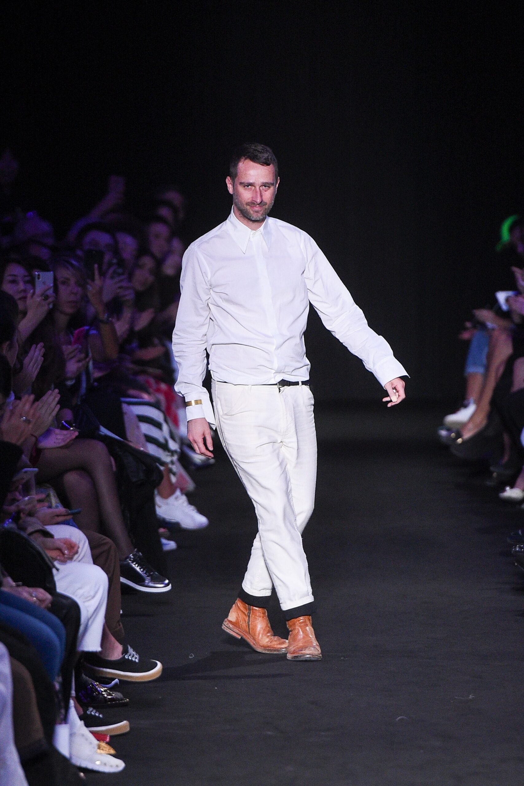 white shirt and pants with brown shoes