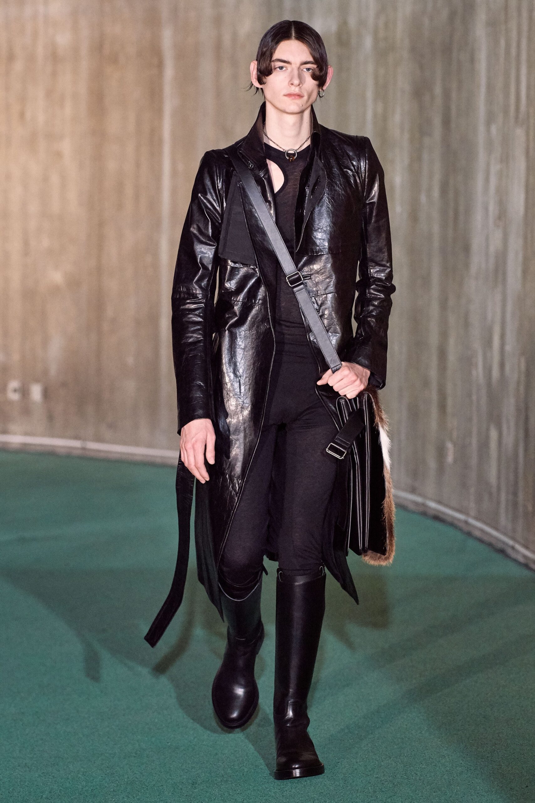 black leather coat and pants