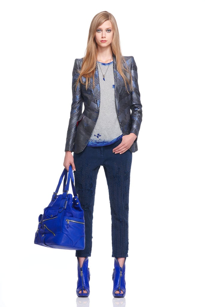 blue silk long-sleeve collared tailored structured shiny blazer