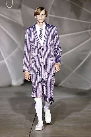 purple long-sleeve collared tailored striped suit