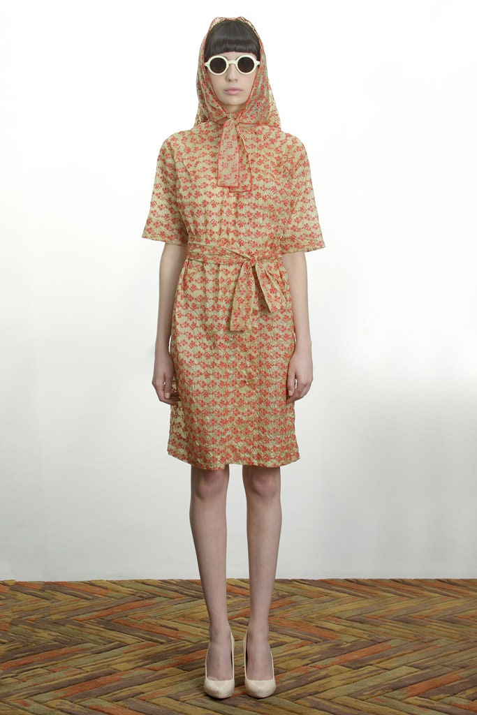 orange cotton short-sleeve collared fitted floral belted dress