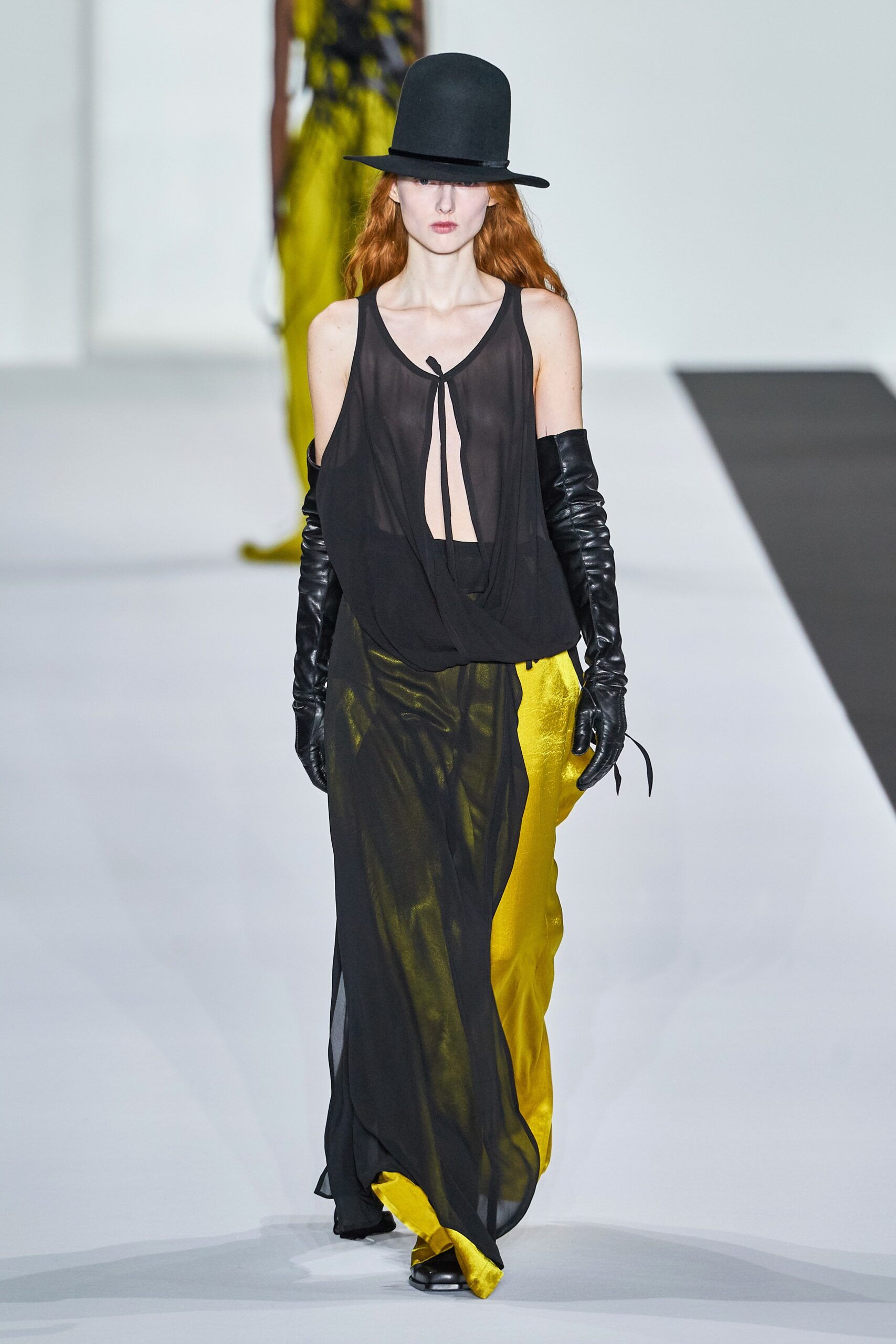 yellow silk fitted tiered flowing maxi skirt