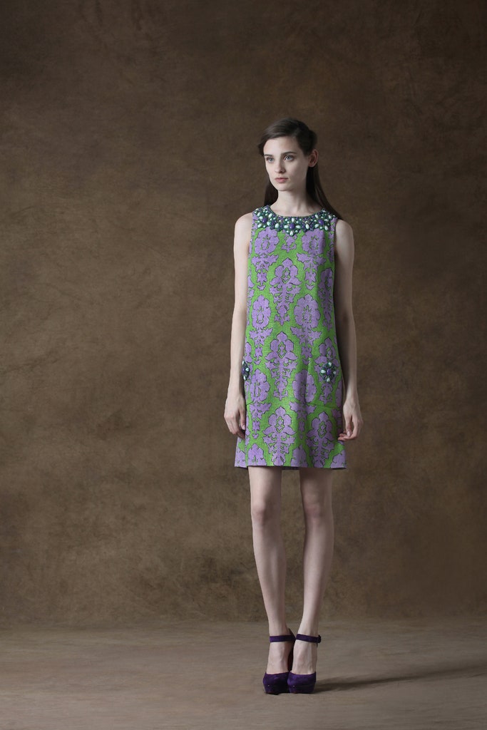 fitted purple and green printed dress