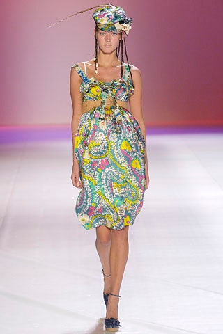 multi-colored relaxed midi dress and hat