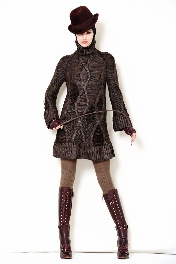 brown wool long-sleeve high-neck fitted ribbed short dress