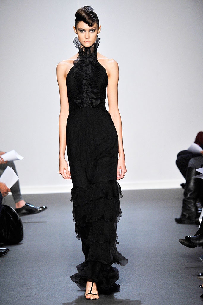 black silk ruffled gown