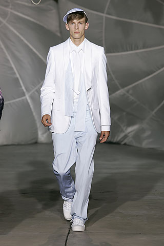 blue cotton tailored straight-leg pants