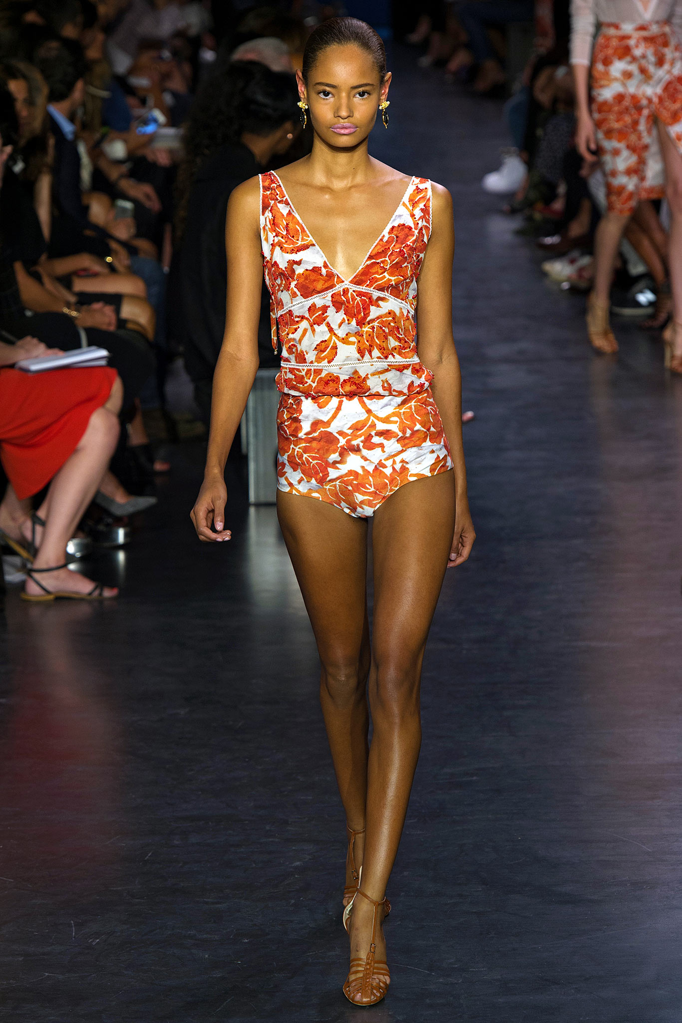 floral white and orange swimsuit