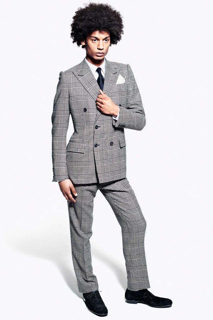 black and white checked suit