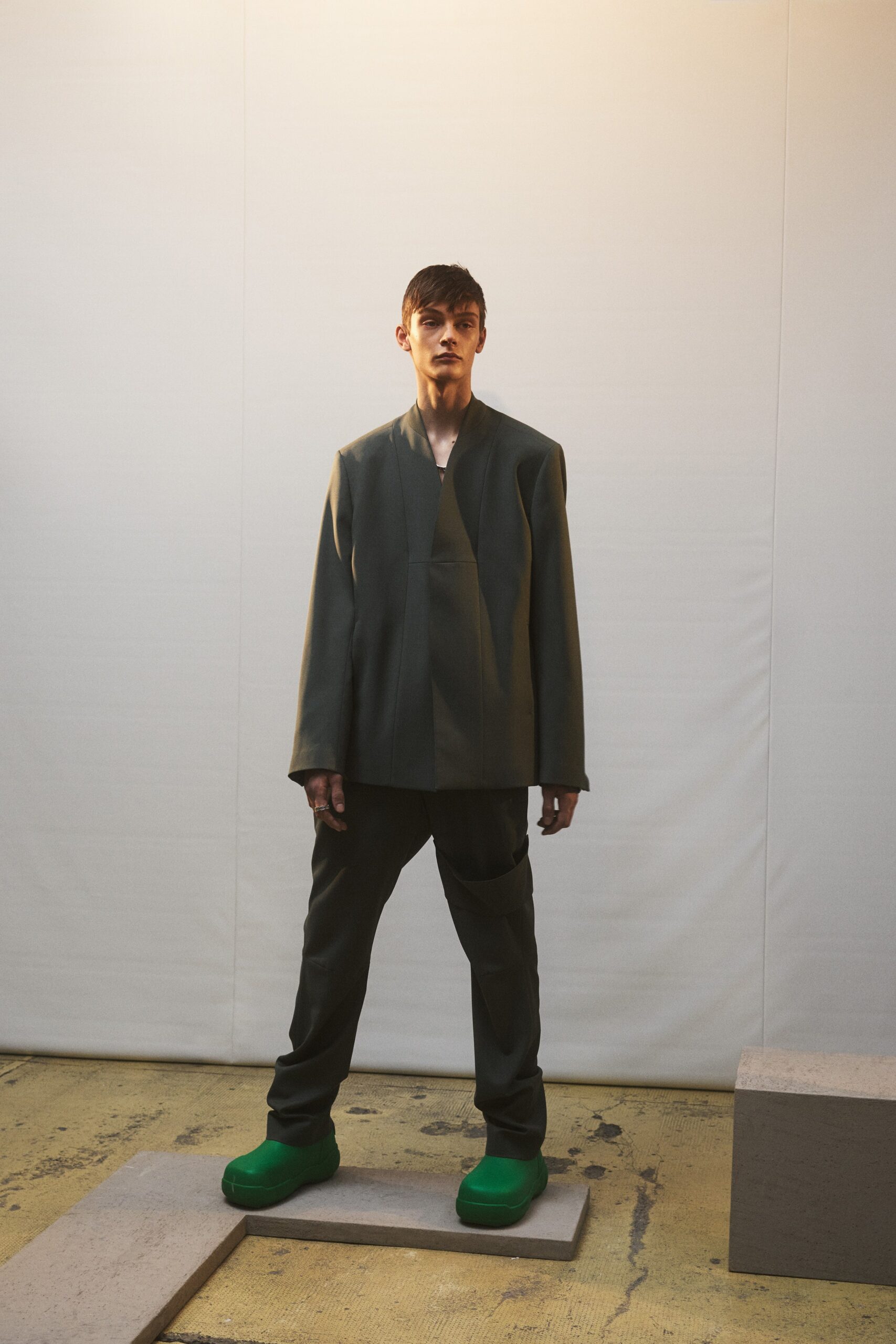 gray relaxed jacket and pants