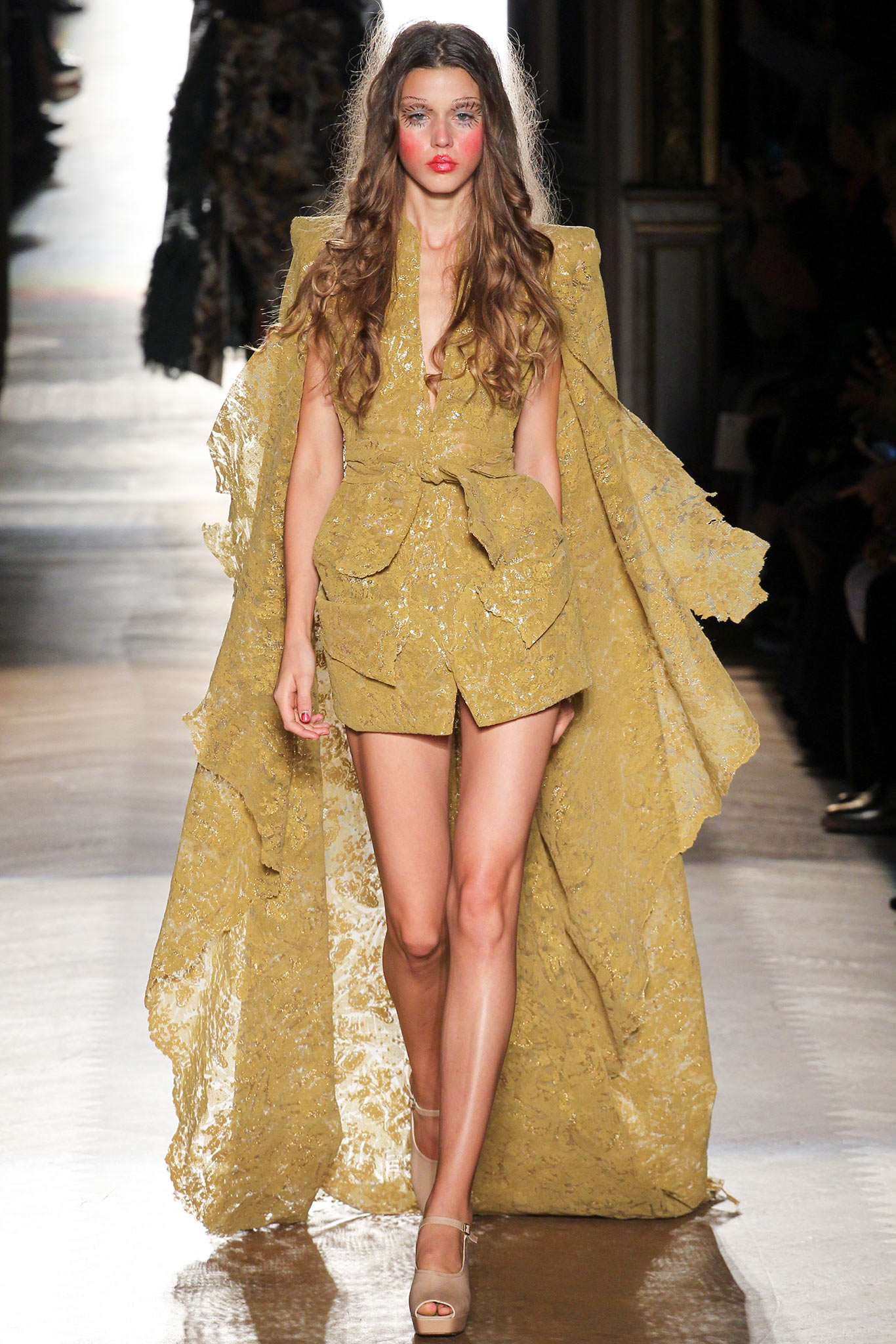 gold lace shorts with cape