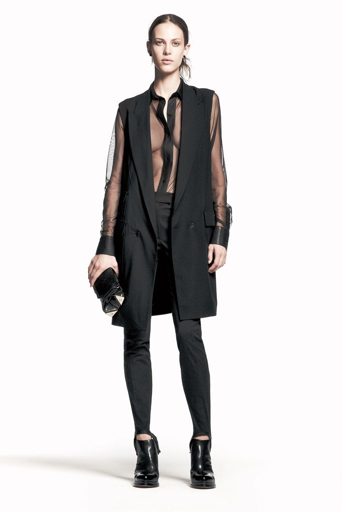black silk blazer and fitted shirt