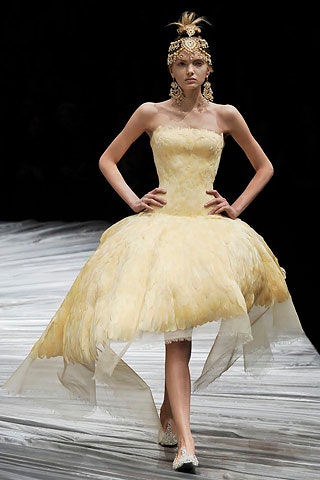 yellow strapless tiered dress