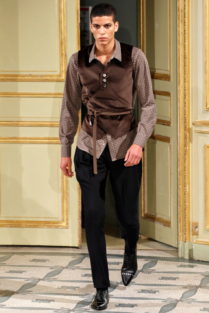 brown fitted vest with shirt