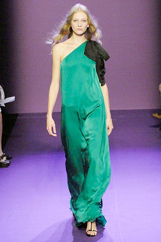green silk asymmetric gown