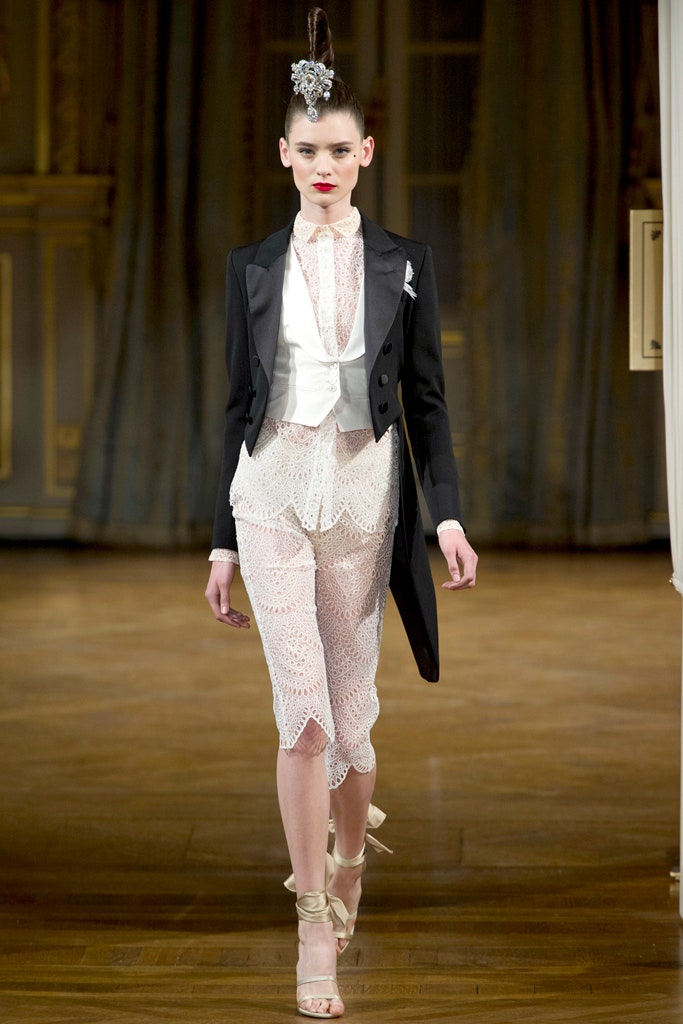 white lace long-sleeve collared fitted sheer blouse