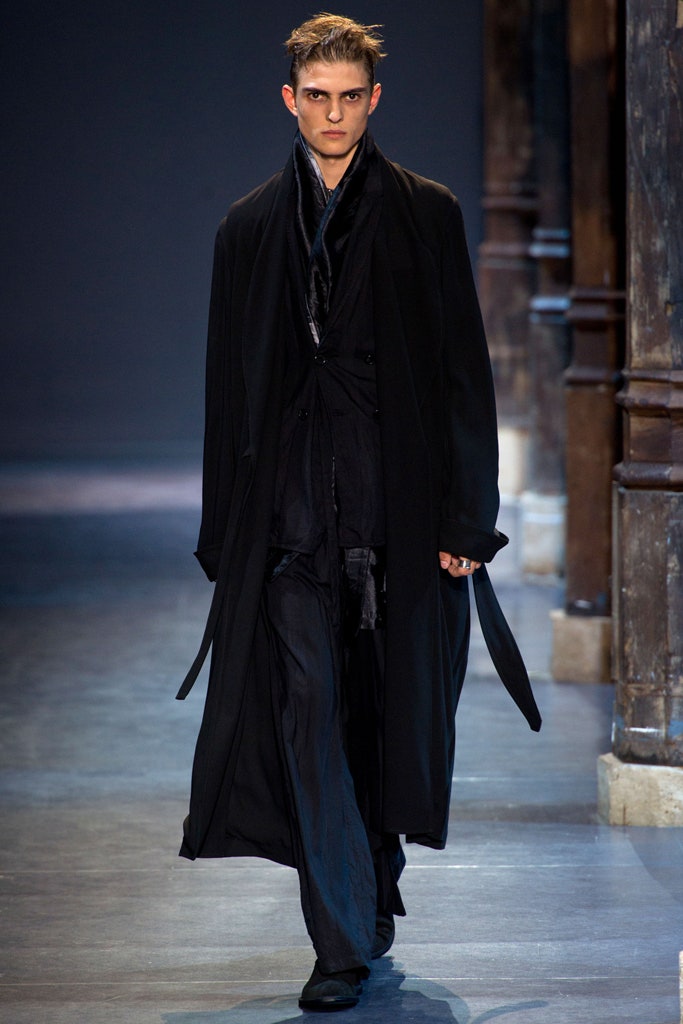 black silk long-sleeve collared relaxed draped coat