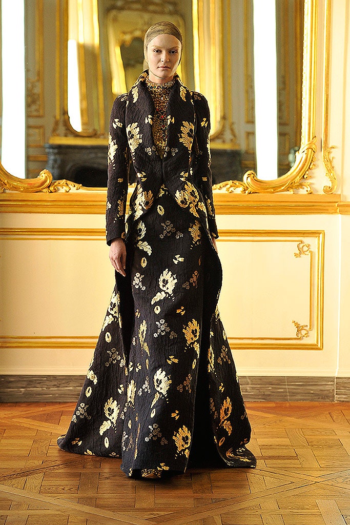 black silk embroidered gown and coat