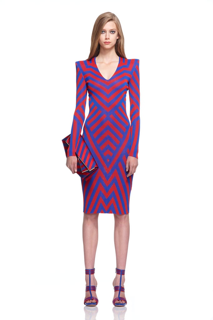 fitted blue and red dress