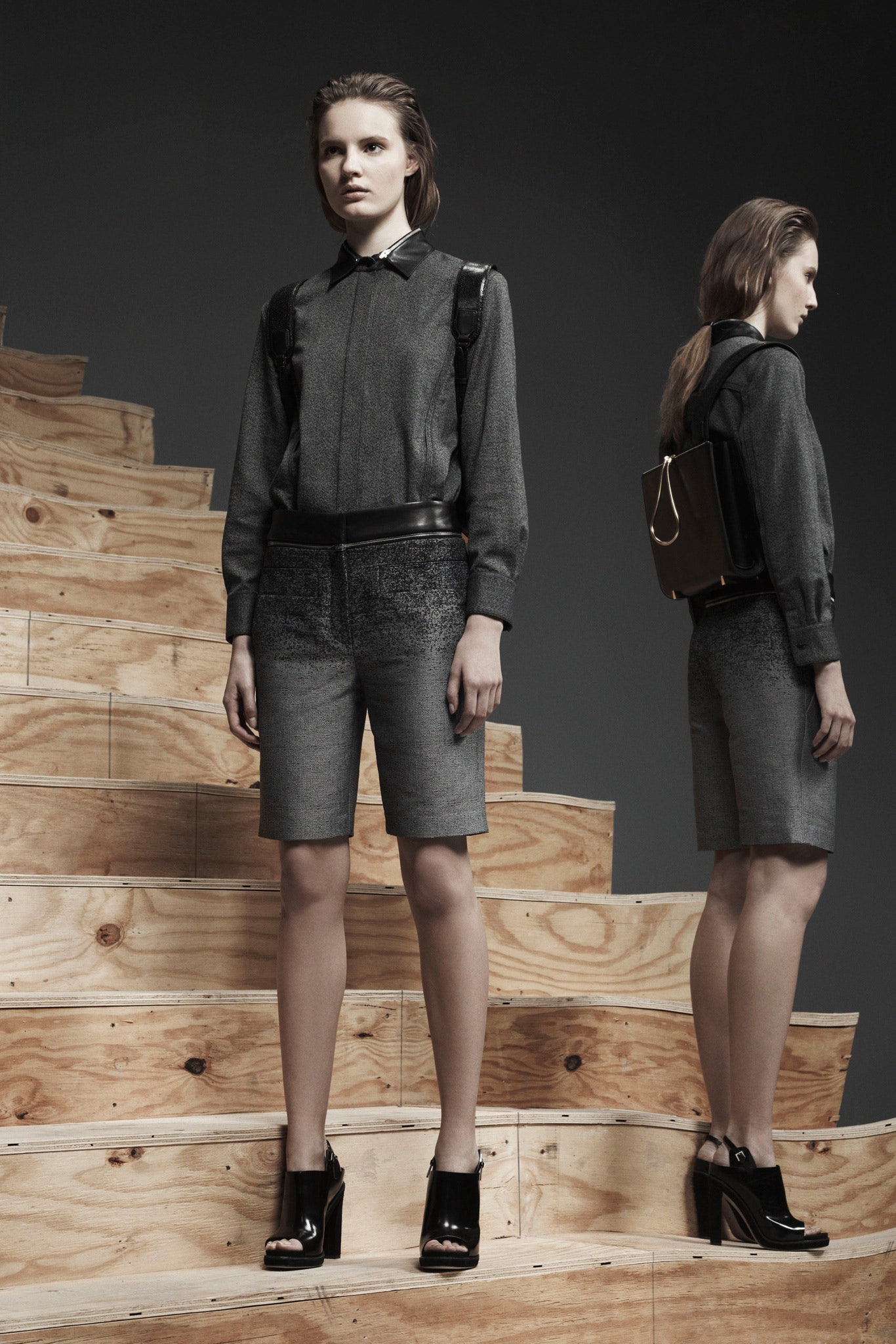 gray fitted shirt and shorts